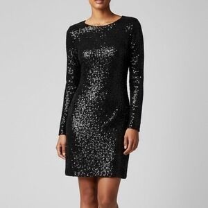 Express Black Sequin Mini Dress Long‎ Sleeve Party Cocktail Sparkly Fitted Sz XS